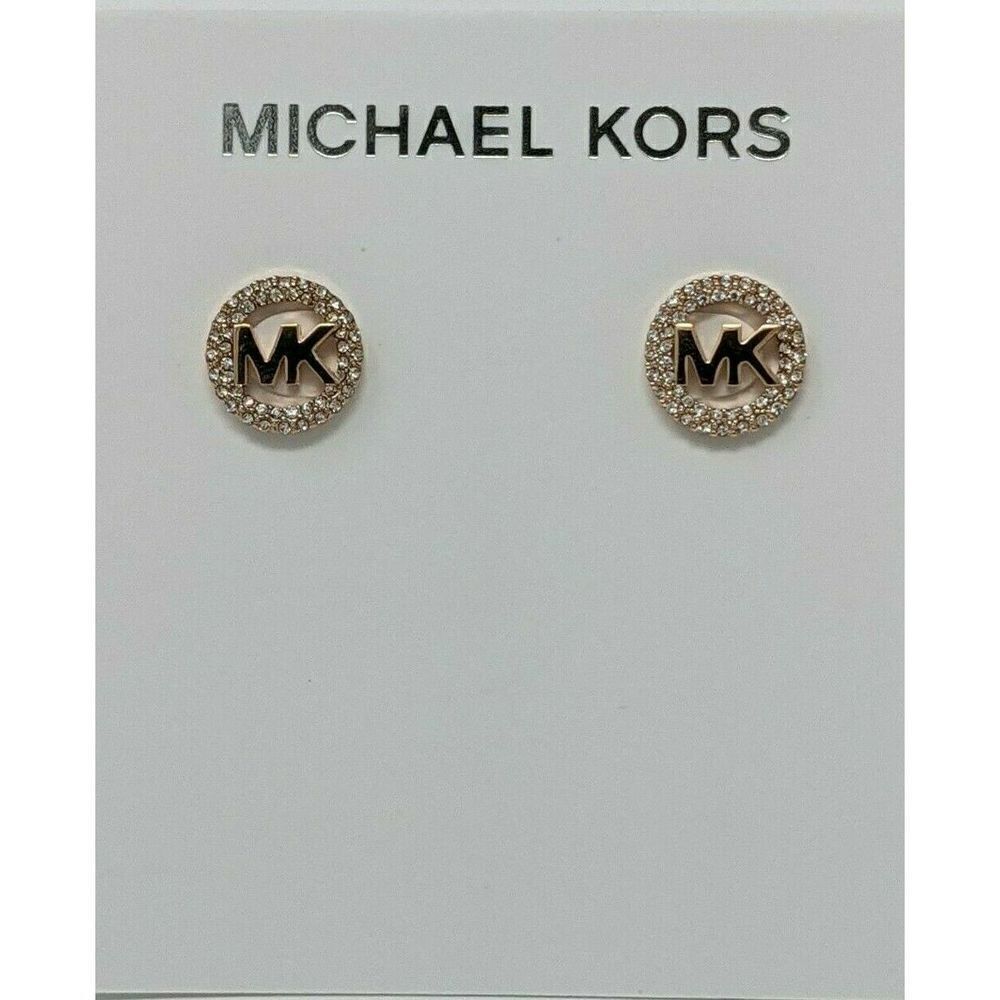 MICHAEL KORS MKJ7324791 ROSE GOLD-TONE CRYSTAL PAVE' MONOGRAM STUD EARRINGS - Picture 4 of 4